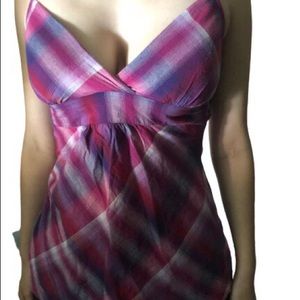 Spaghetti strap tie back violet plaid